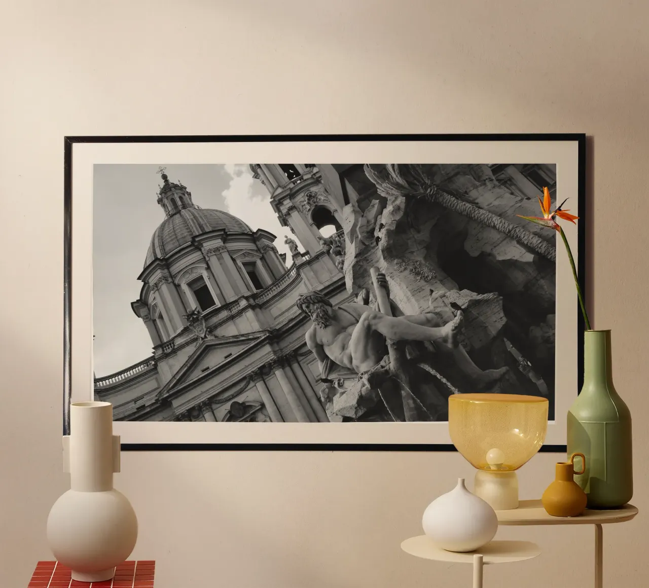 Fontana dei Fiumi: Stunning Statue at Piazza Navona, Rome poster con telaio in alluminio da Ben & Clo creations