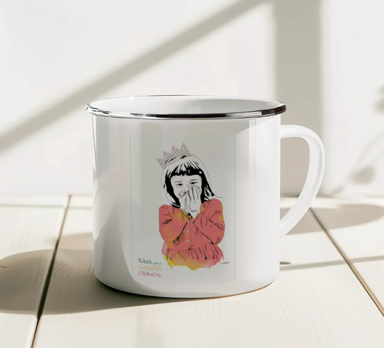 The Invisible Crown enamel mug by La Belette Rose