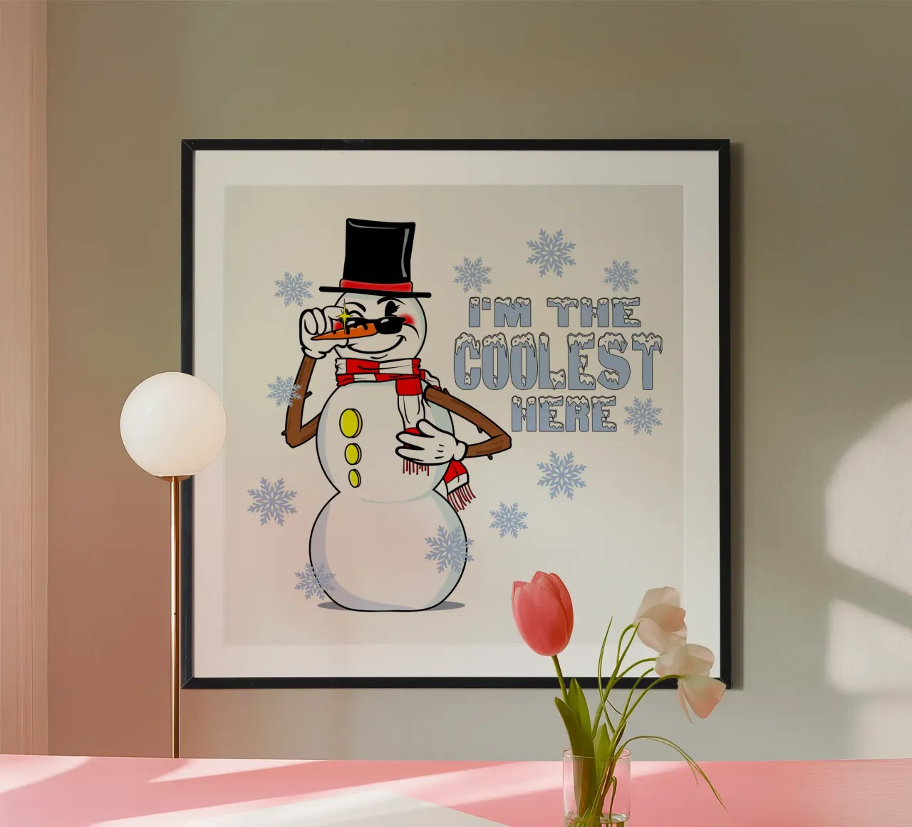 Il pupazzo di neve cool poster con telaio in legno da sillyindustries