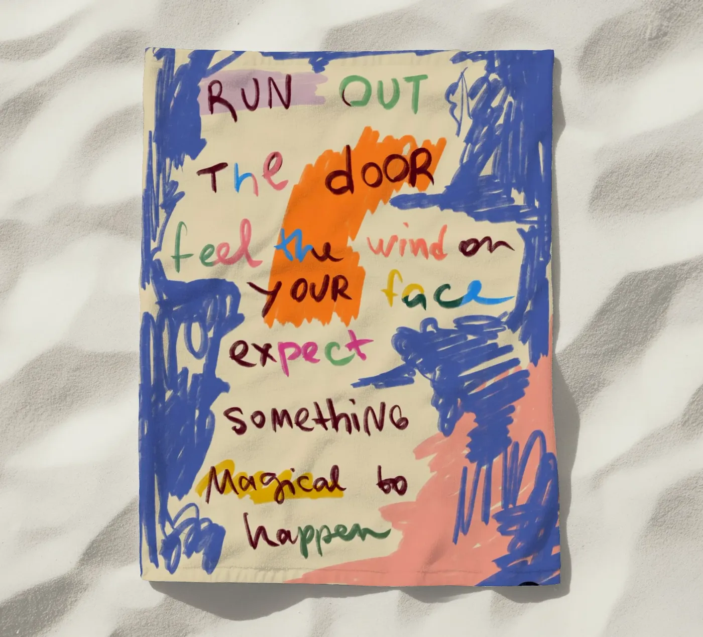 MAGICAL DAY MESSAGE beach towel by Sandra Poliakov