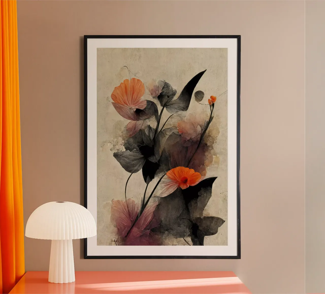 Peach Dry Flowers poster con telaio in alluminio da treechild