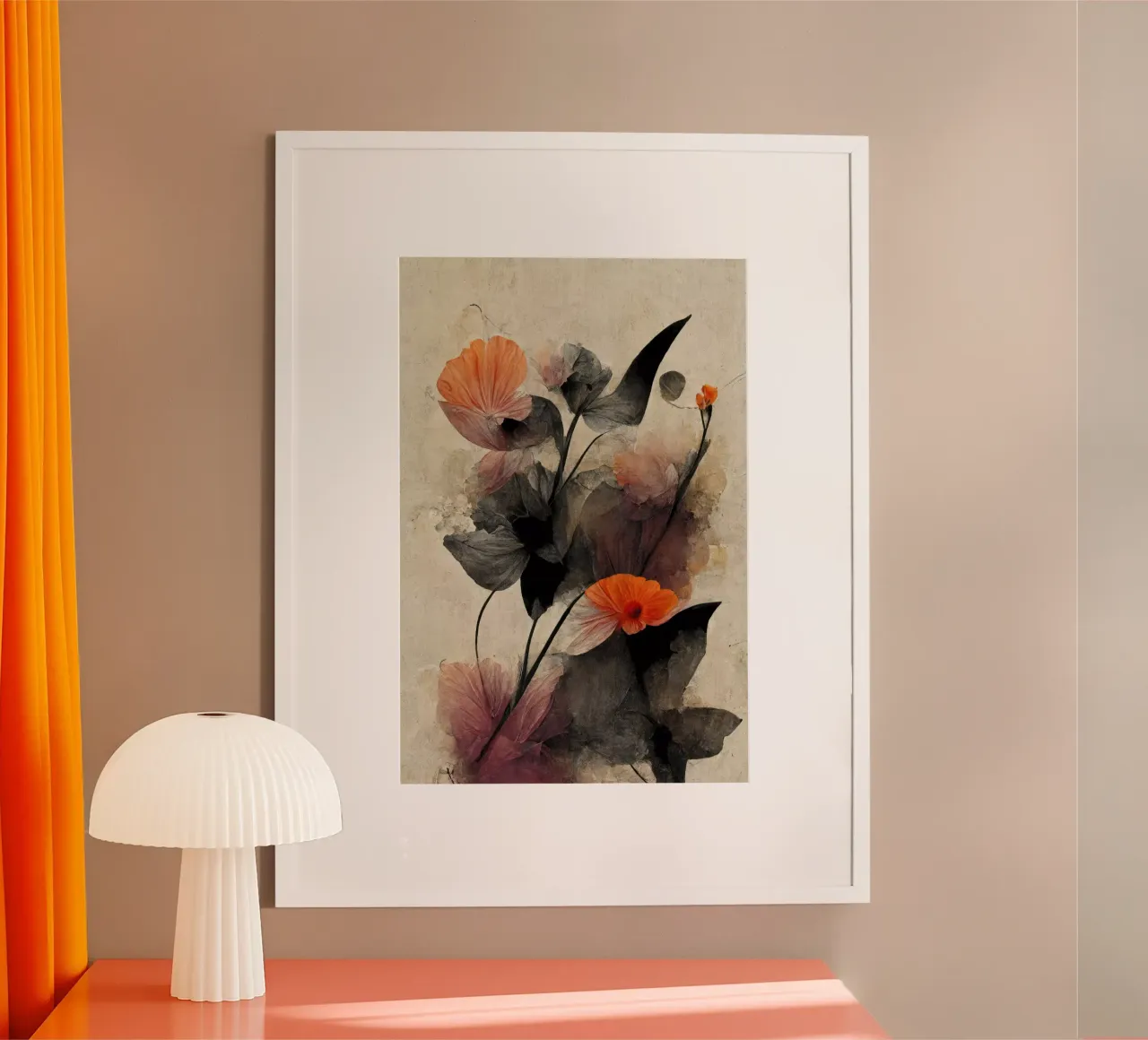 Peach Dry Flowers poster con telaio in alluminio da treechild