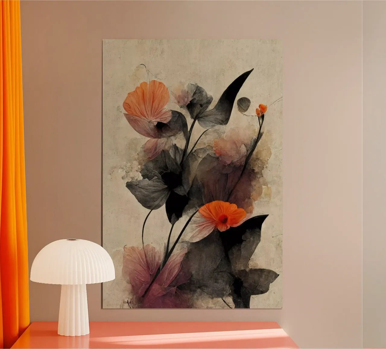Peach Dry Flowers poster con telaio in alluminio da treechild