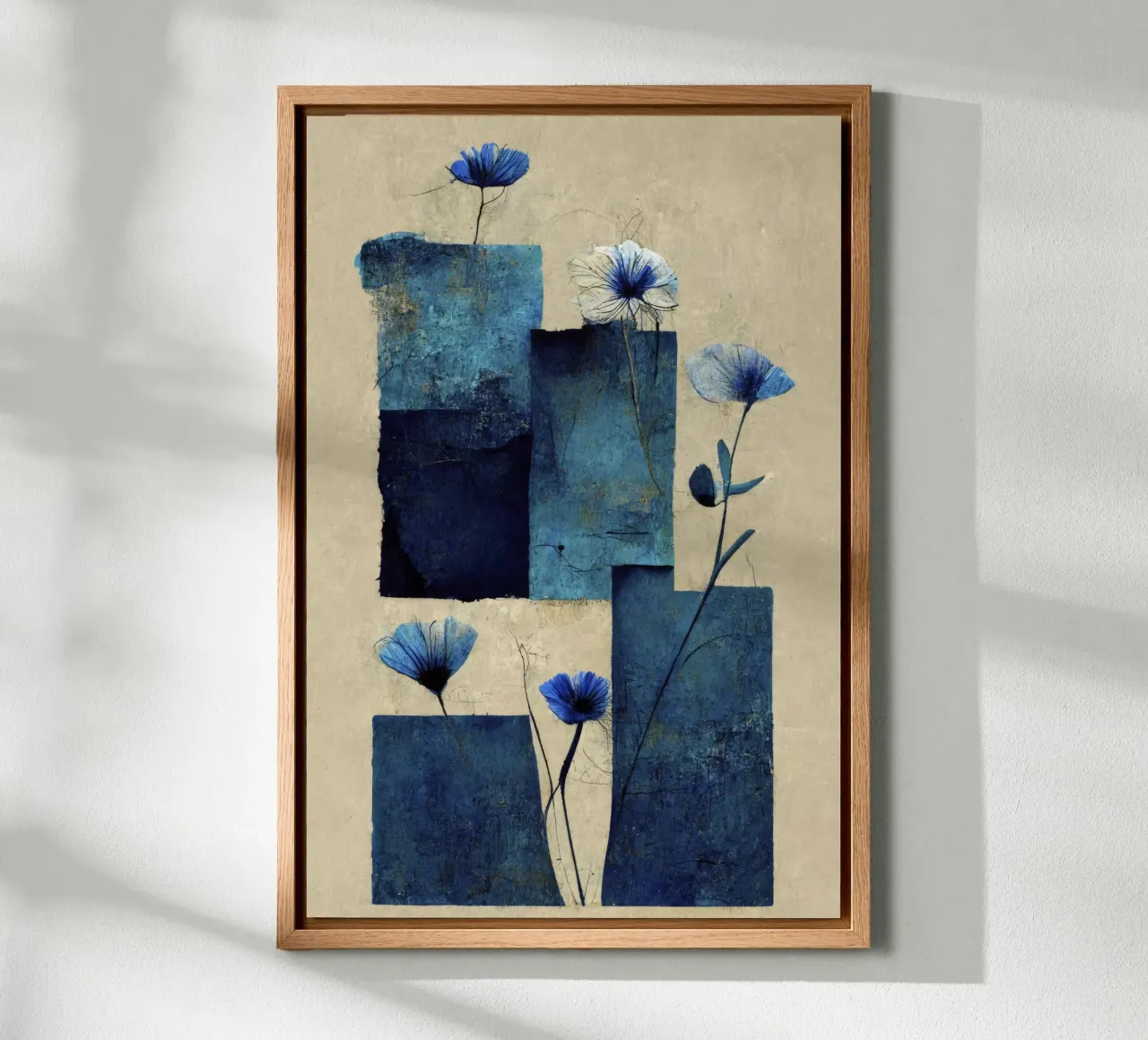 Blue Blocks canvas with Floater frame by treechild