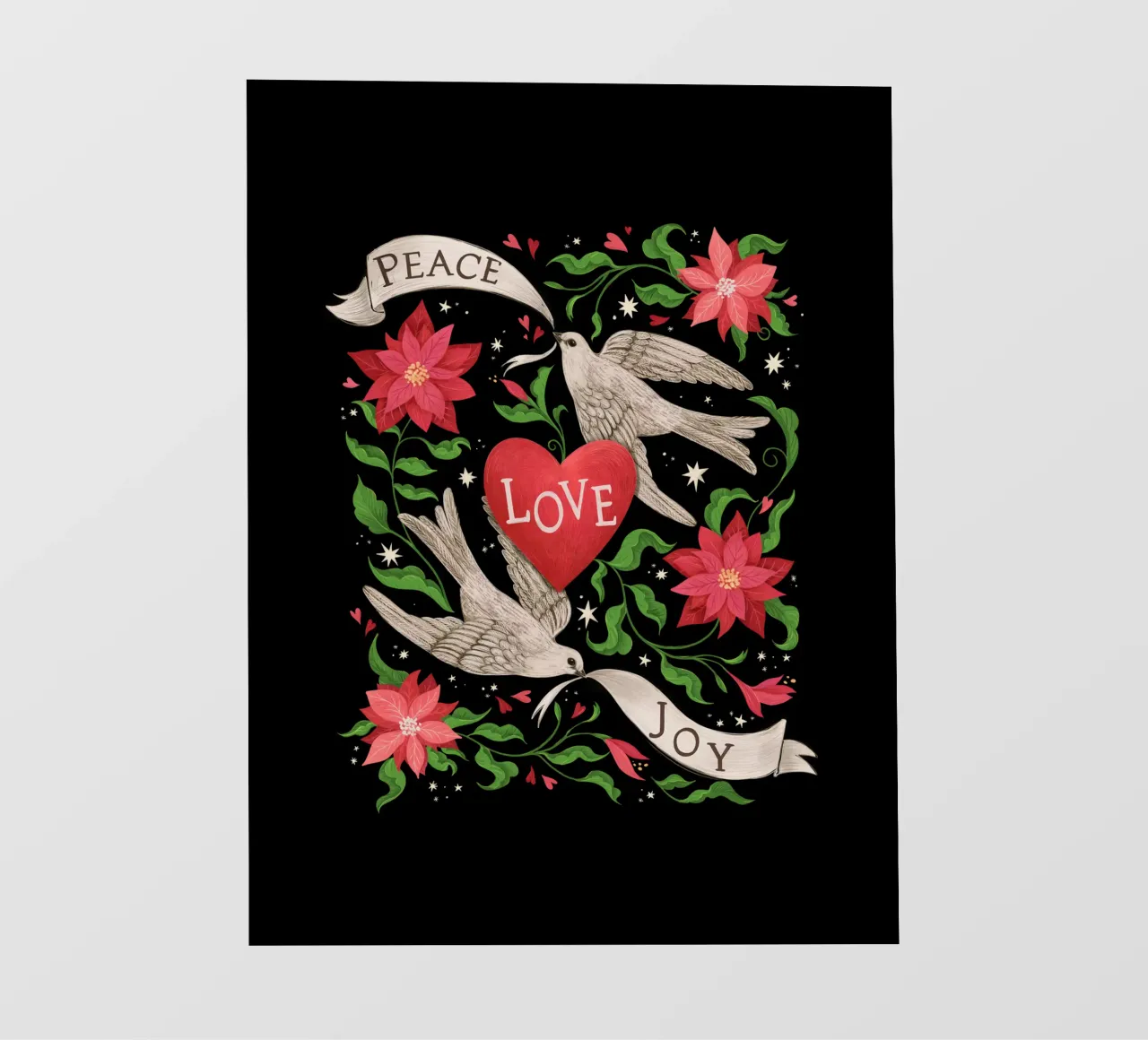 Stampa natalizia Pace, amore, gioia telo in pvc da Laura Graves