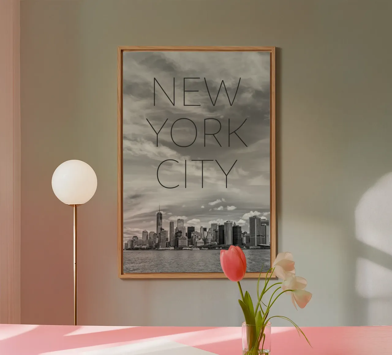NYC Lower Manhattan e fiume Hudson | Testo e skyline alluminio dibond da Melanie Viola