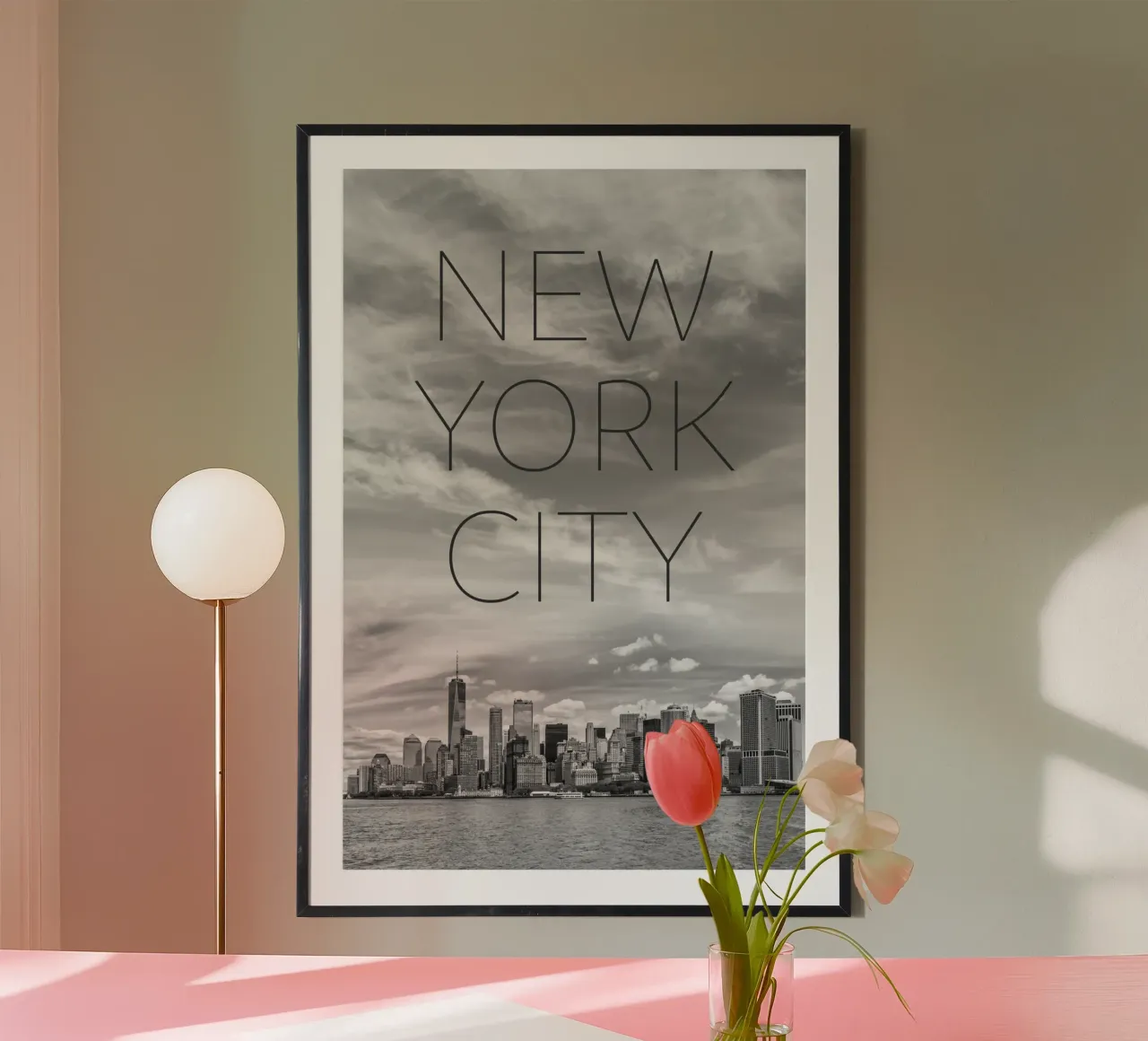 NYC Lower Manhattan e fiume Hudson | Testo e skyline carta hahnemühle da Melanie Viola