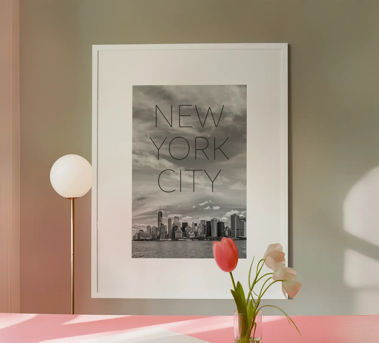 NYC Lower Manhattan e fiume Hudson | Testo e skyline carta hahnemühle da Melanie Viola