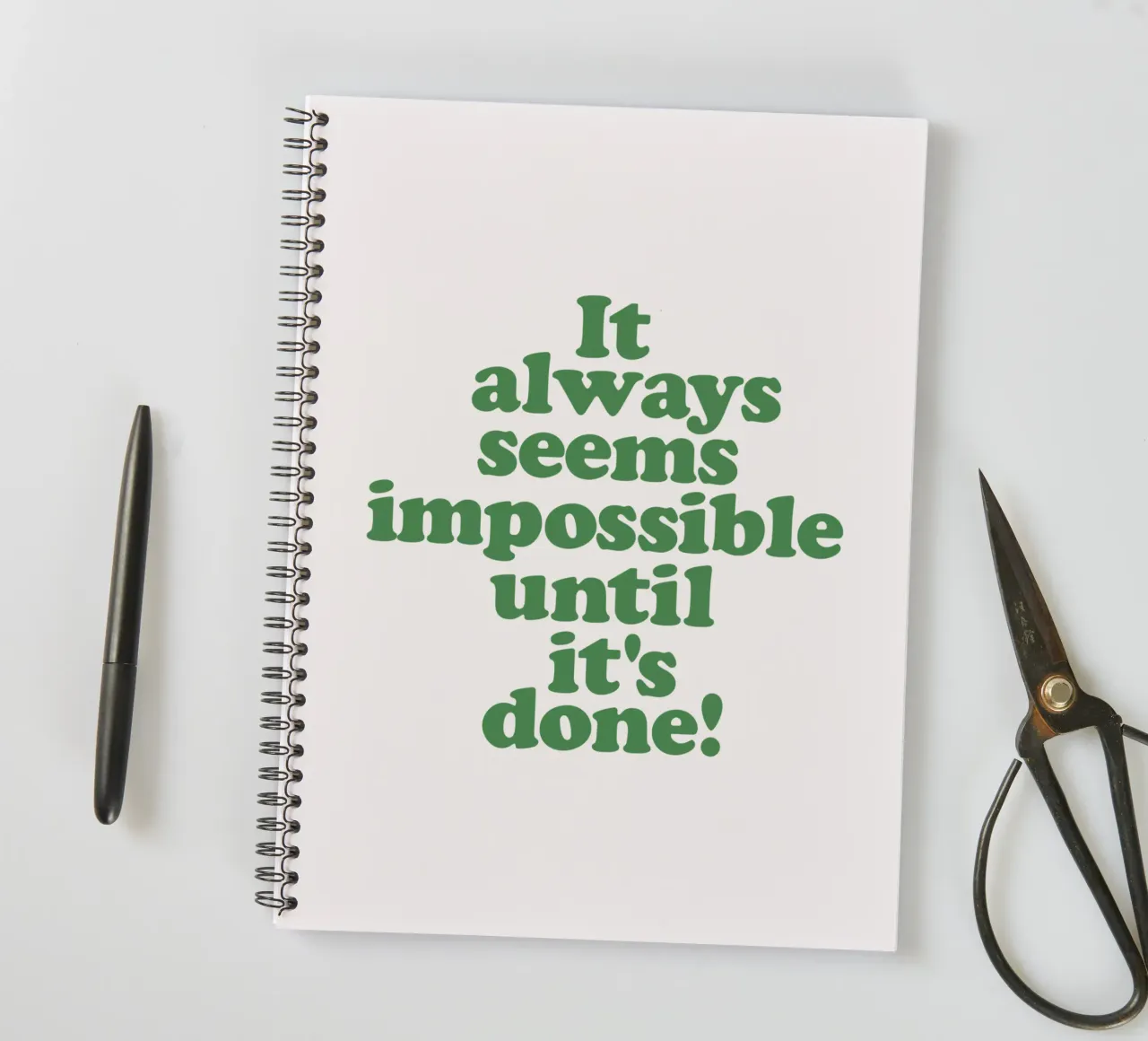 It Always Seems Impossible Until Its Done Typografie Design spiral notebook by THE MOTIVATED TYPE