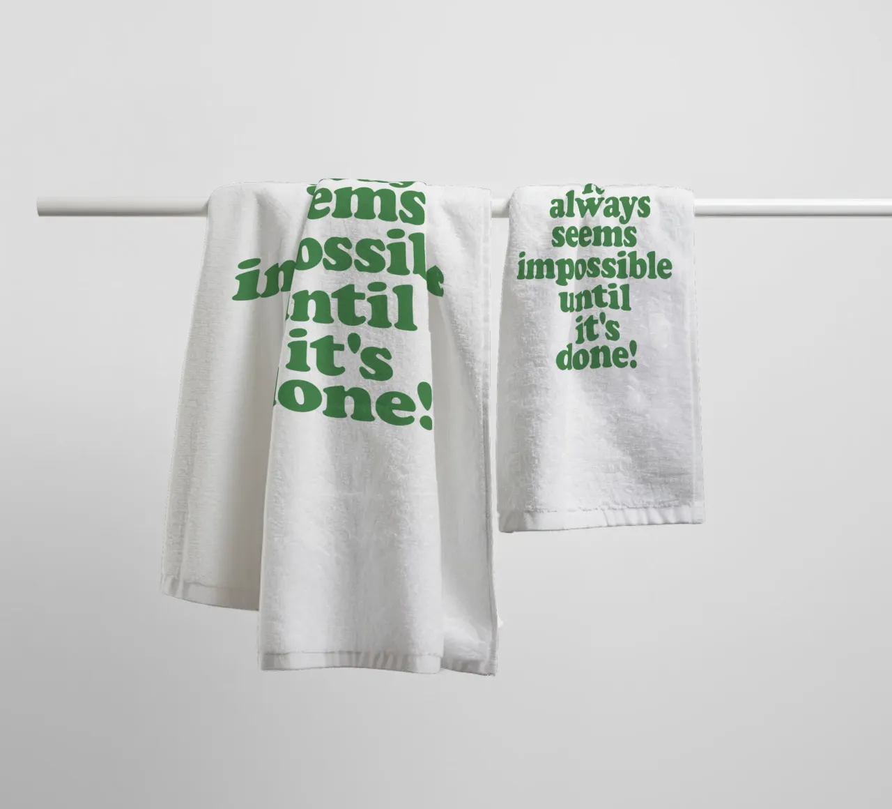 It Always Seems Impossible Until Its Done Typografie Design towel by THE MOTIVATED TYPE