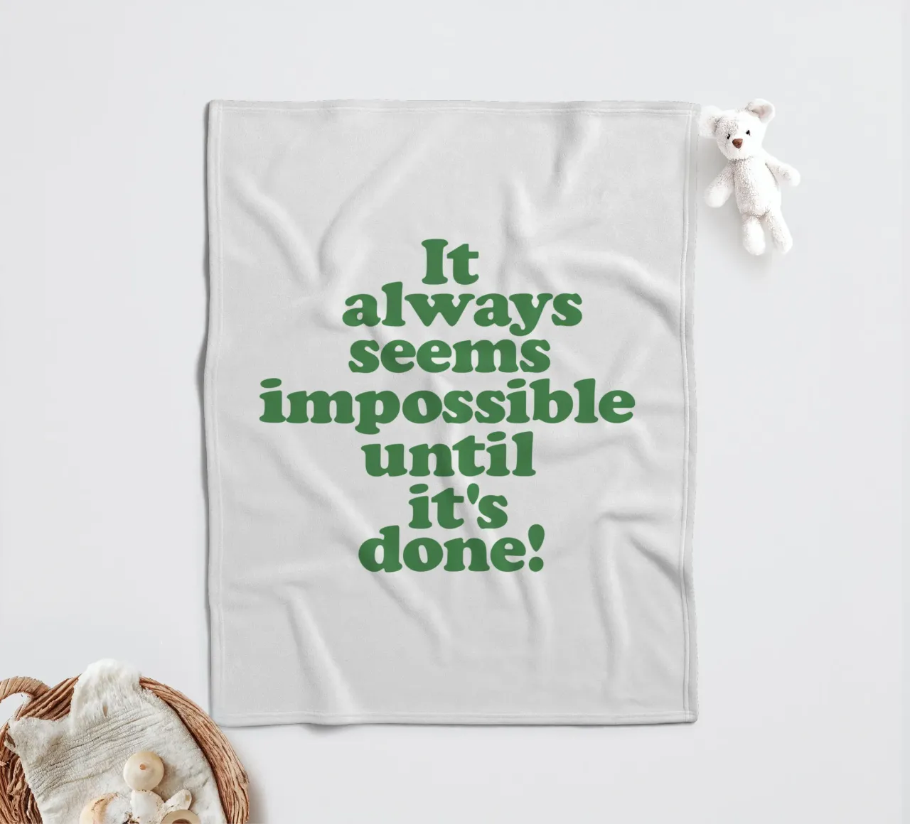 It Always Seems Impossible Until Its Done Typografie Design fleece blanket by THE MOTIVATED TYPE