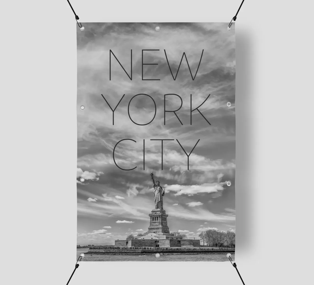 Statua della Libertà di New York - Testo e skyline telo in pvc da Melanie Viola