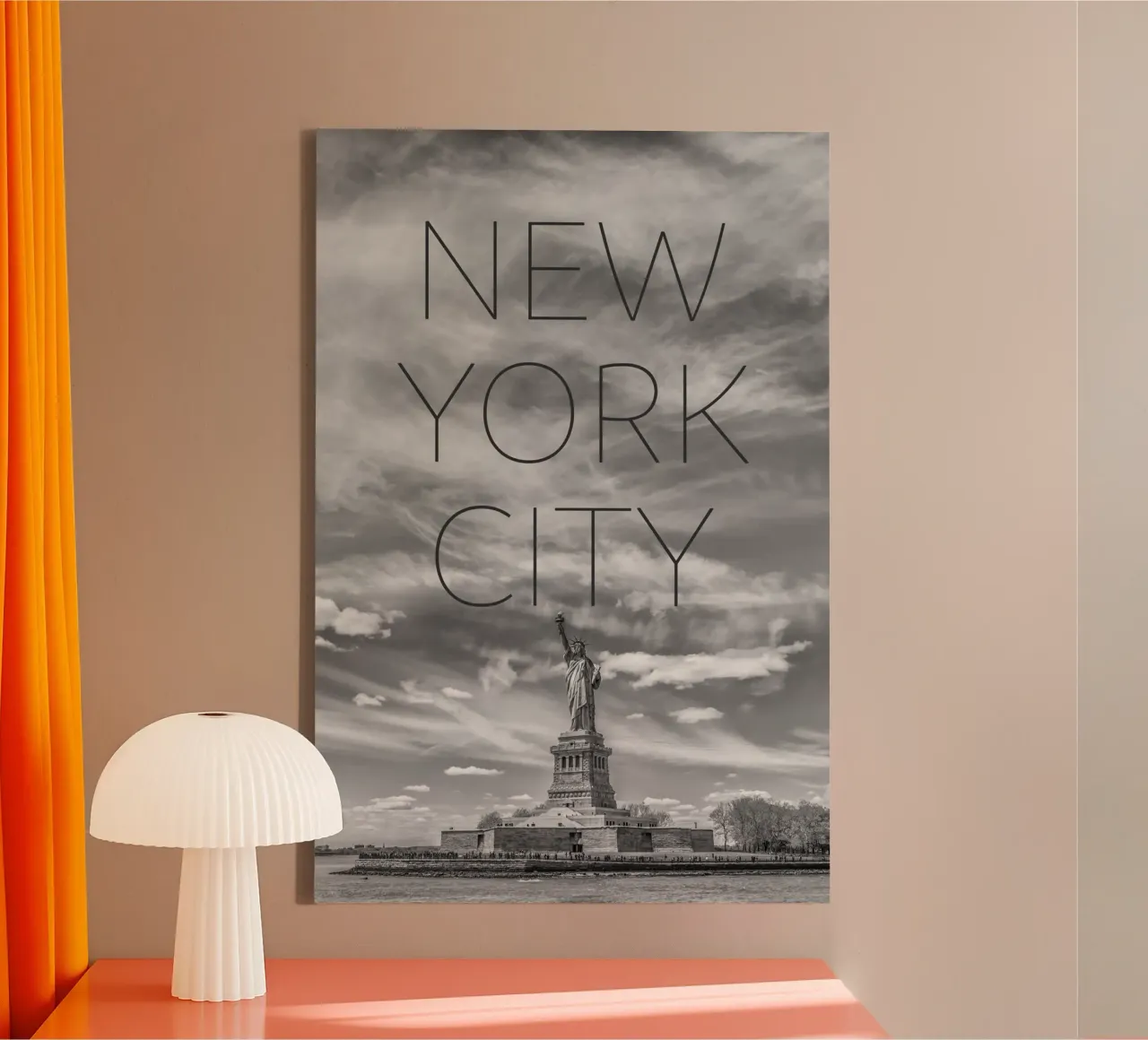 NYC Statue of Liberty | Text & Skyline canvas by Melanie Viola