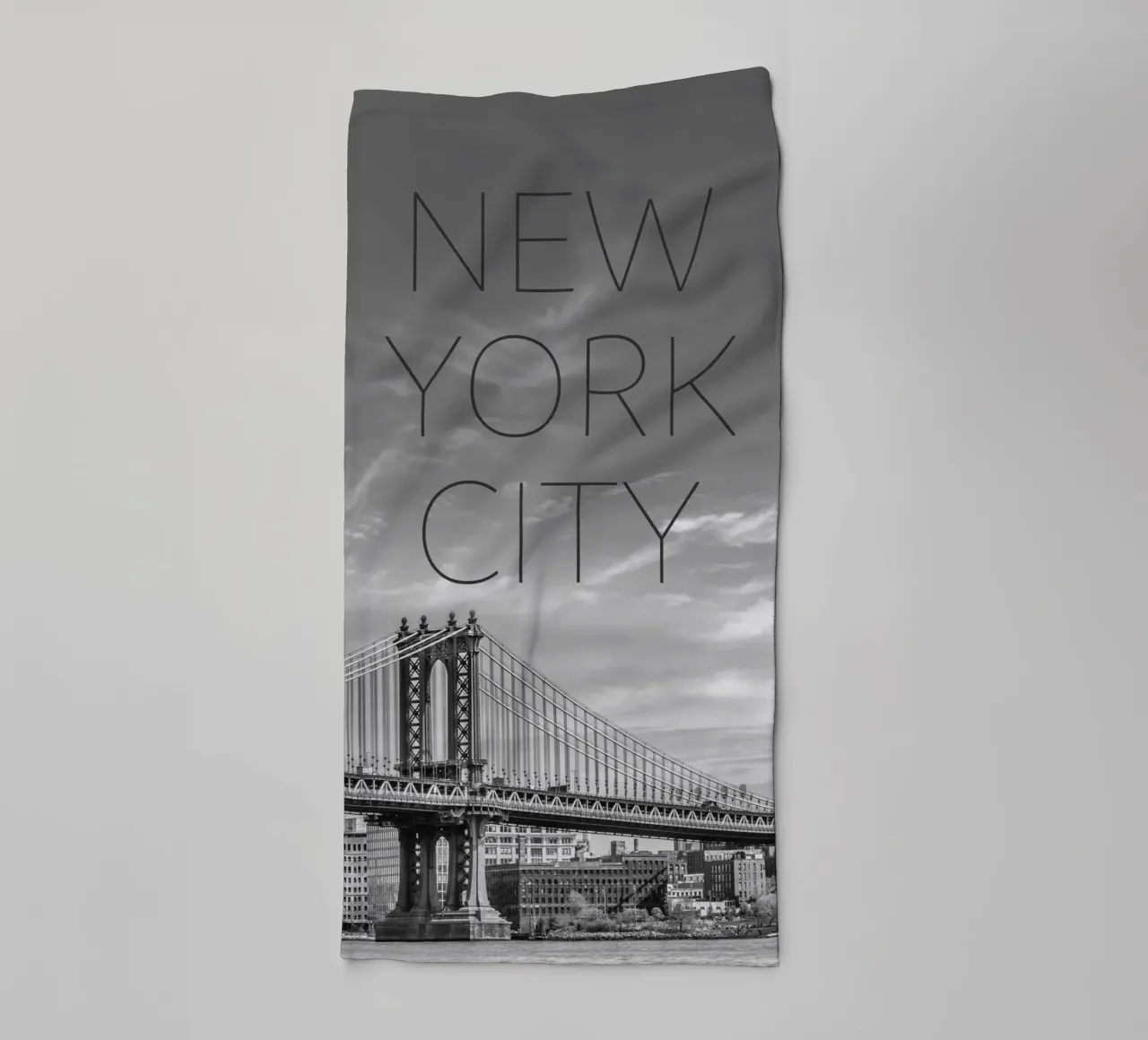 NYC Manhattan Bridge | Text & Skyline towel by Melanie Viola