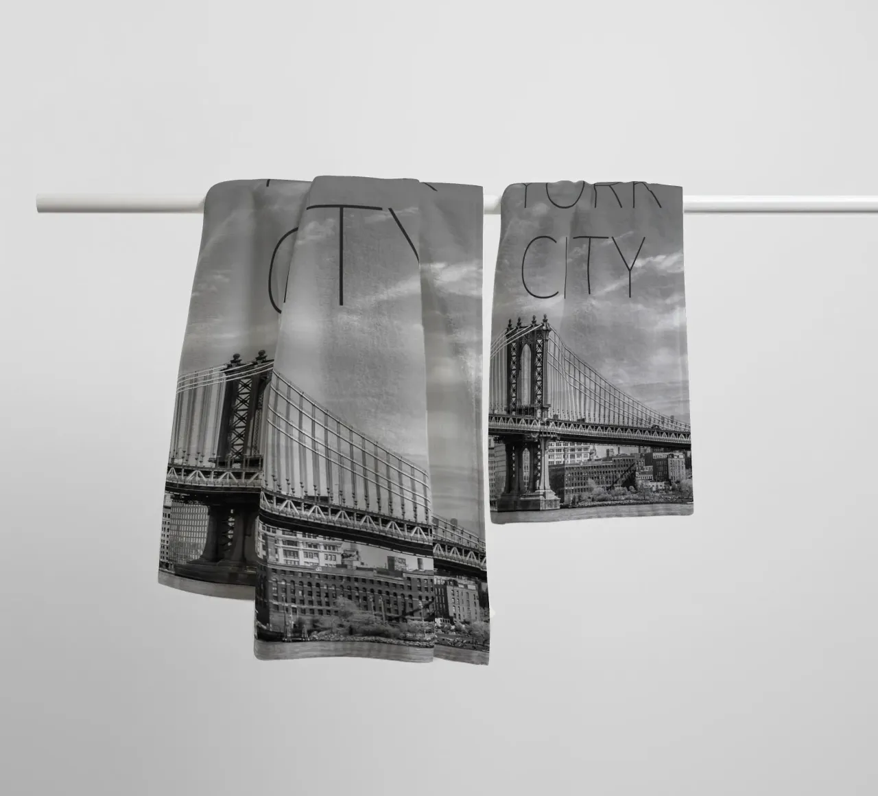 NYC Manhattan Bridge | Text & Skyline towel by Melanie Viola