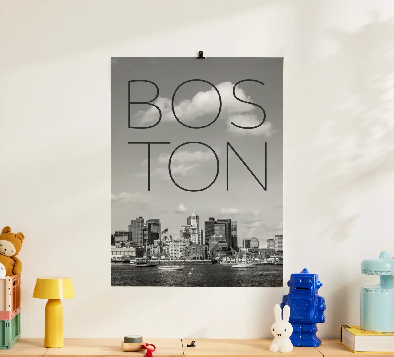 BOSTON Skyline North End & Financial District | Testo & Skyli poster da Melanie Viola