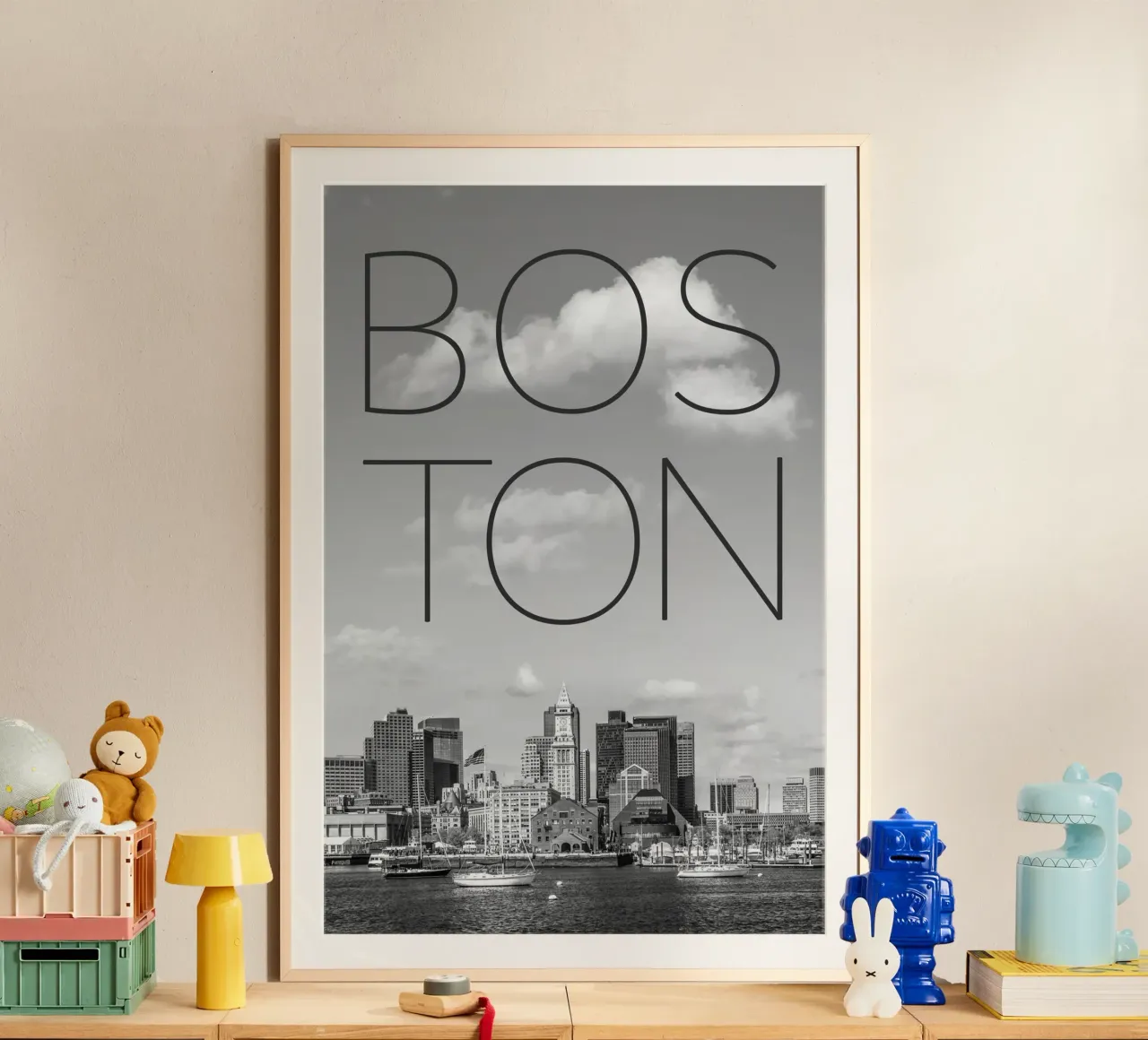 BOSTON Skyline North End & Financial District | Testo & Skyli poster da Melanie Viola