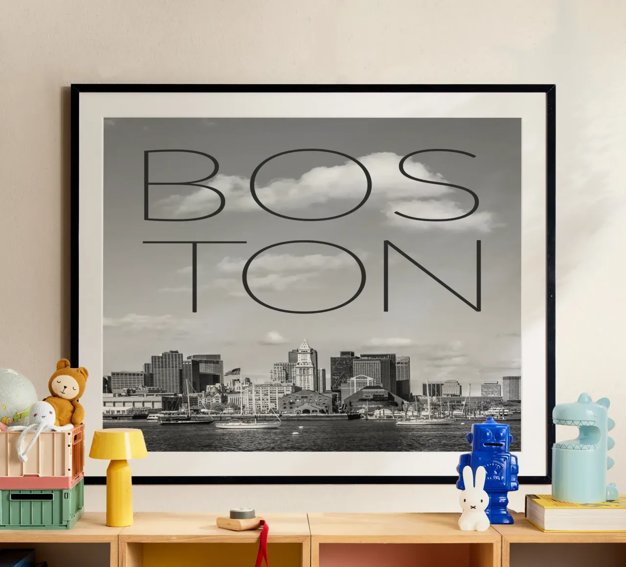 BOSTON Skyline North End & Financial District | Testo & Skyli poster da Melanie Viola