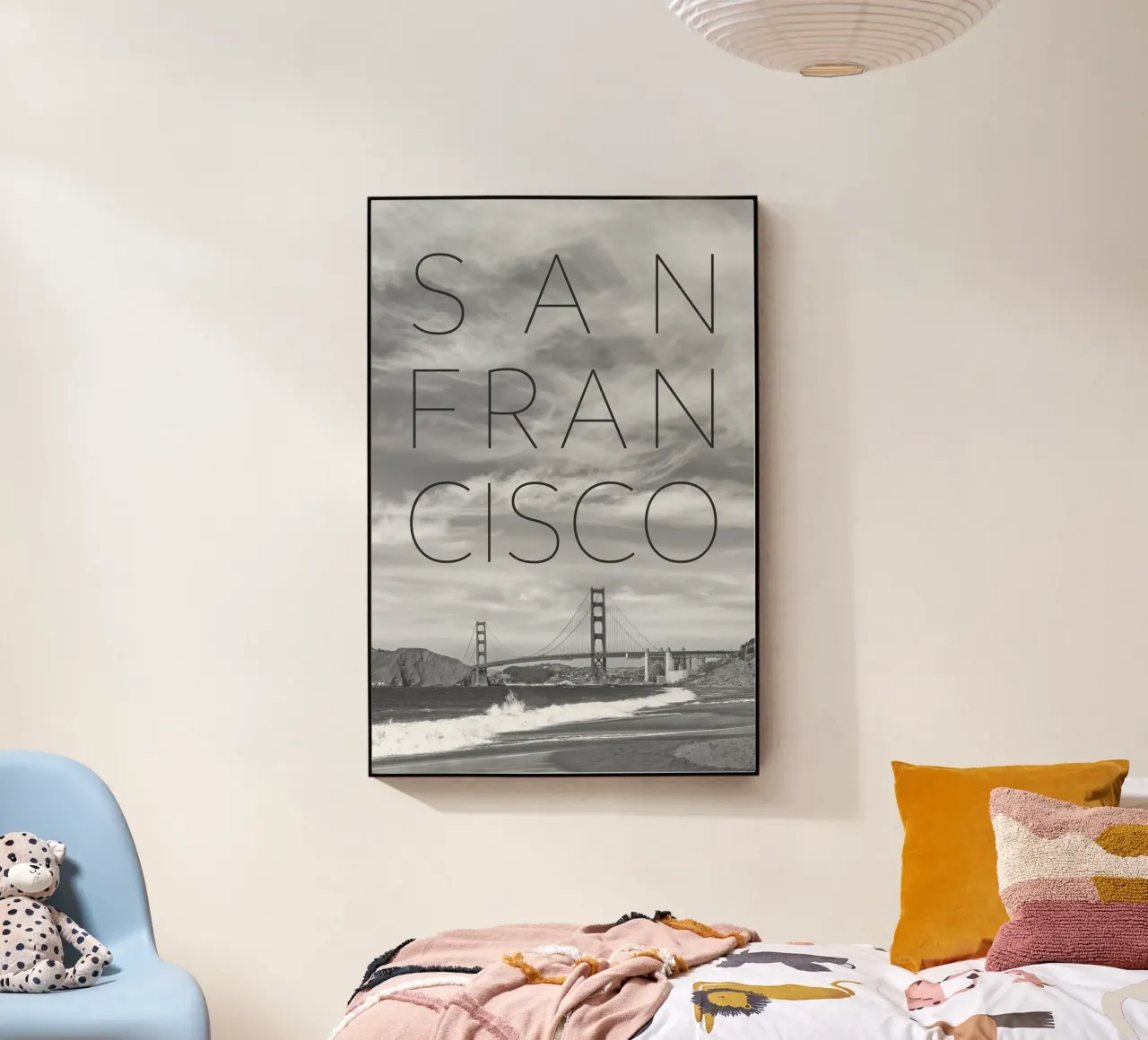 Golden Gate Bridge & Baker Beach | Texto & Skyline metacrilato de Melanie Viola