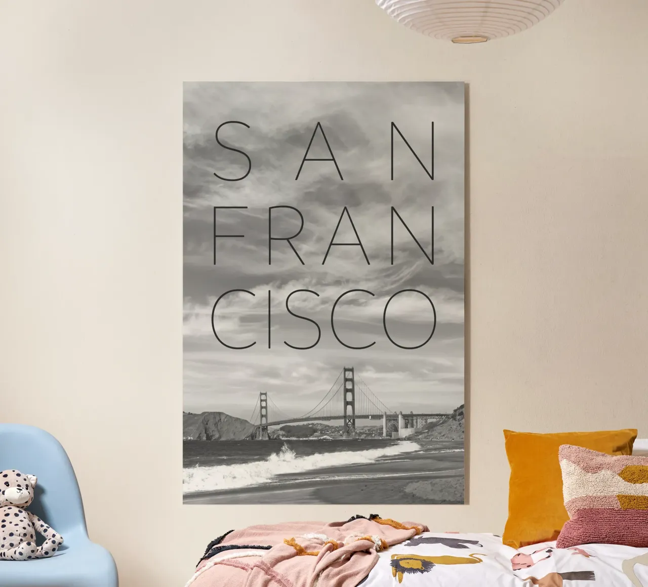 Golden Gate Bridge & Baker Beach | Texto & Skyline metacrilato de Melanie Viola
