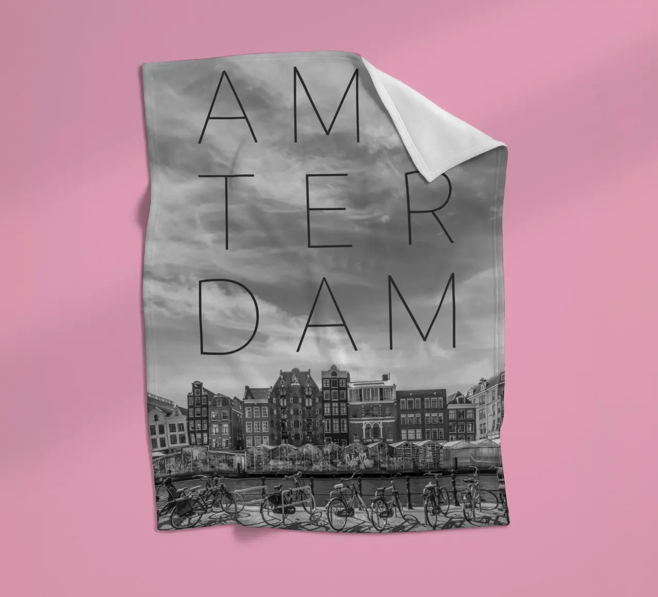 AMSTERDAM Singel con mercato dei fiori | Testo & Skyline coperta in pile da Melanie Viola
