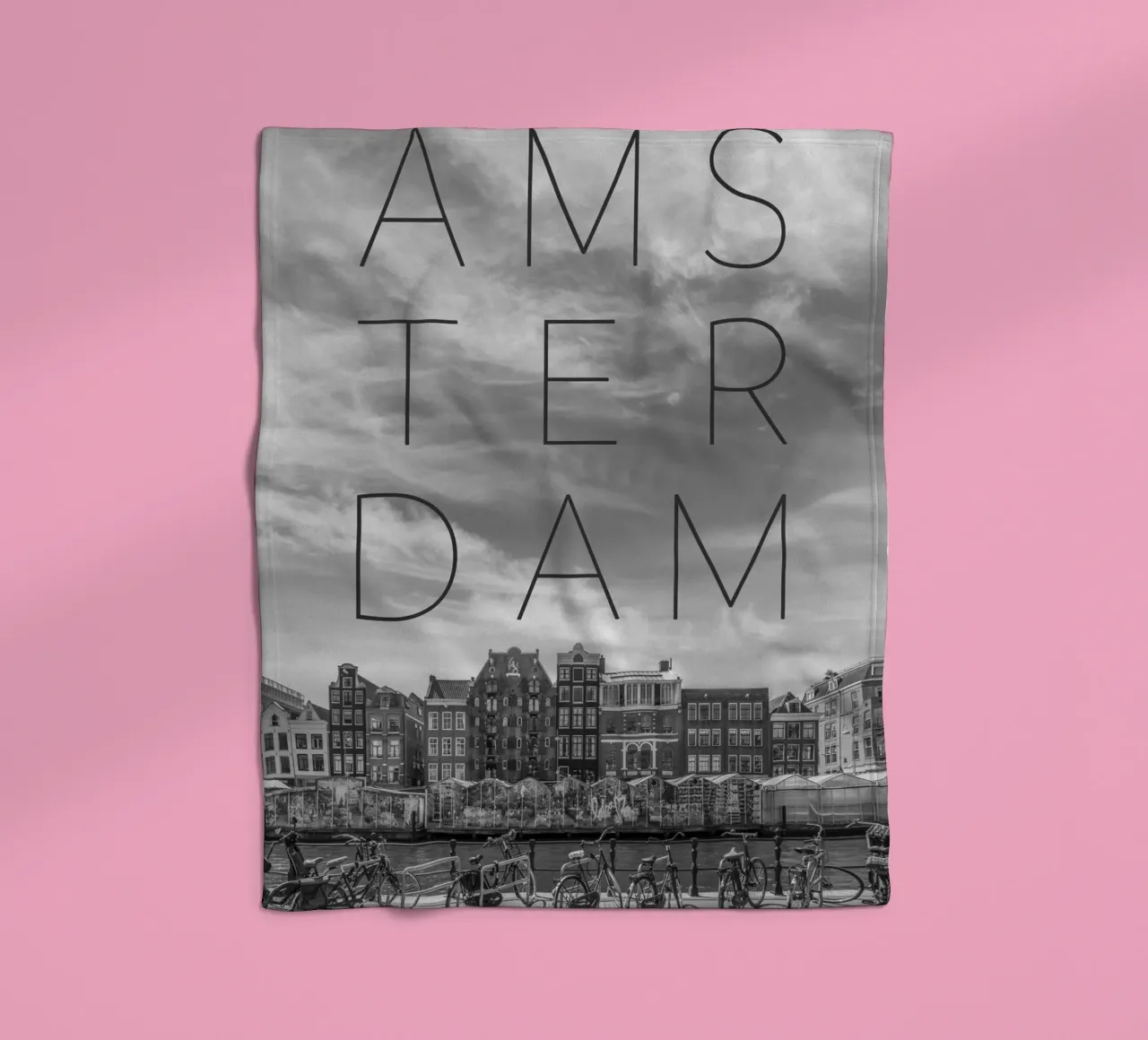 AMSTERDAM Singel con mercato dei fiori | Testo & Skyline coperta in pile da Melanie Viola