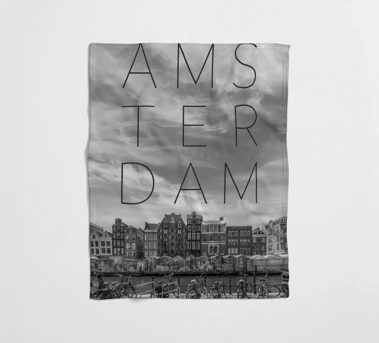 AMSTERDAM Singel con mercato dei fiori | Testo & Skyline coperta in pile da Melanie Viola