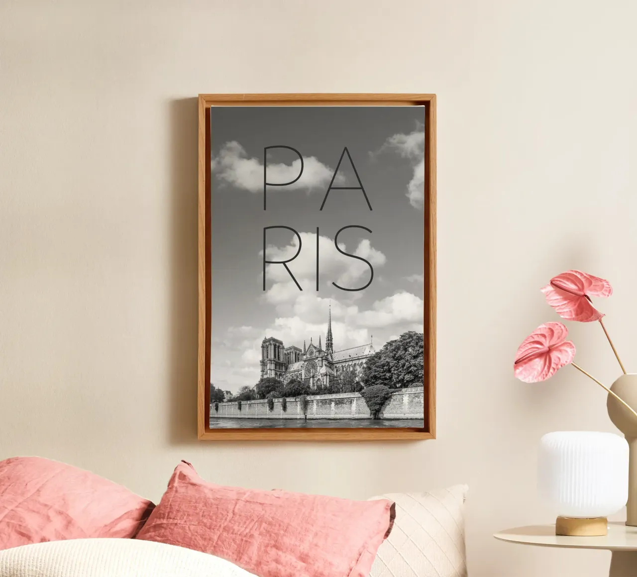 PARIS Kathedrale Notre-Dame | Text & Skyline canvas met Baklijst van Melanie Viola