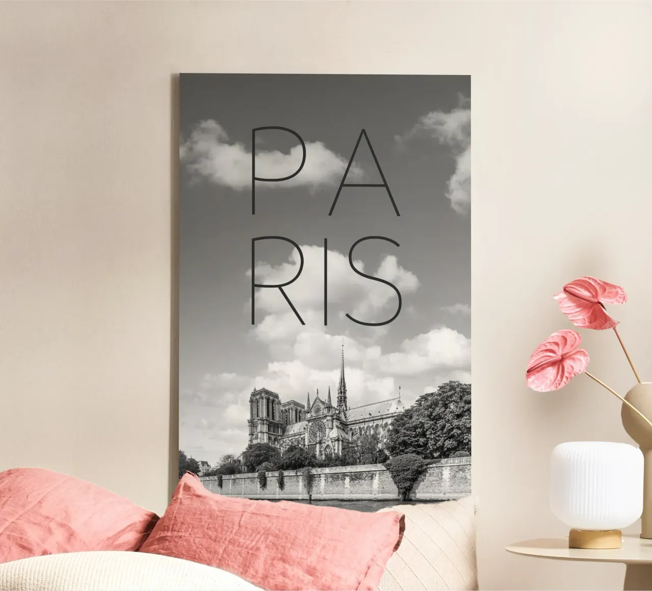 PARIS Kathedrale Notre-Dame | Text & Skyline canvas met Baklijst van Melanie Viola