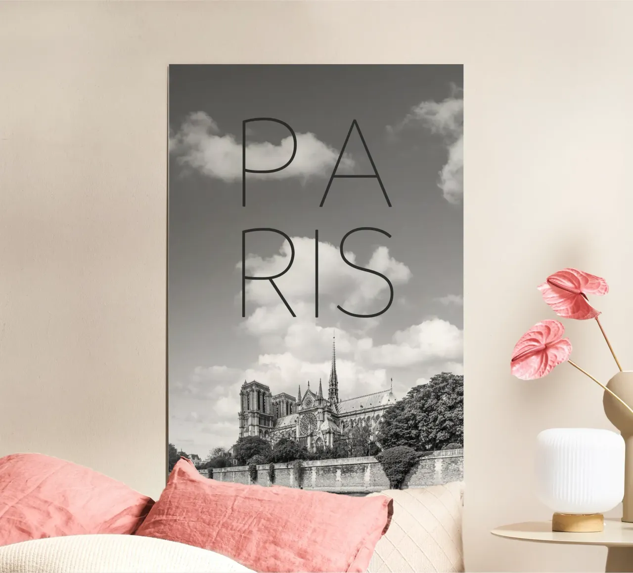 PARIGI Cattedrale di Notre-Dame | Testo e panorama poster con telaio in alluminio da Melanie Viola