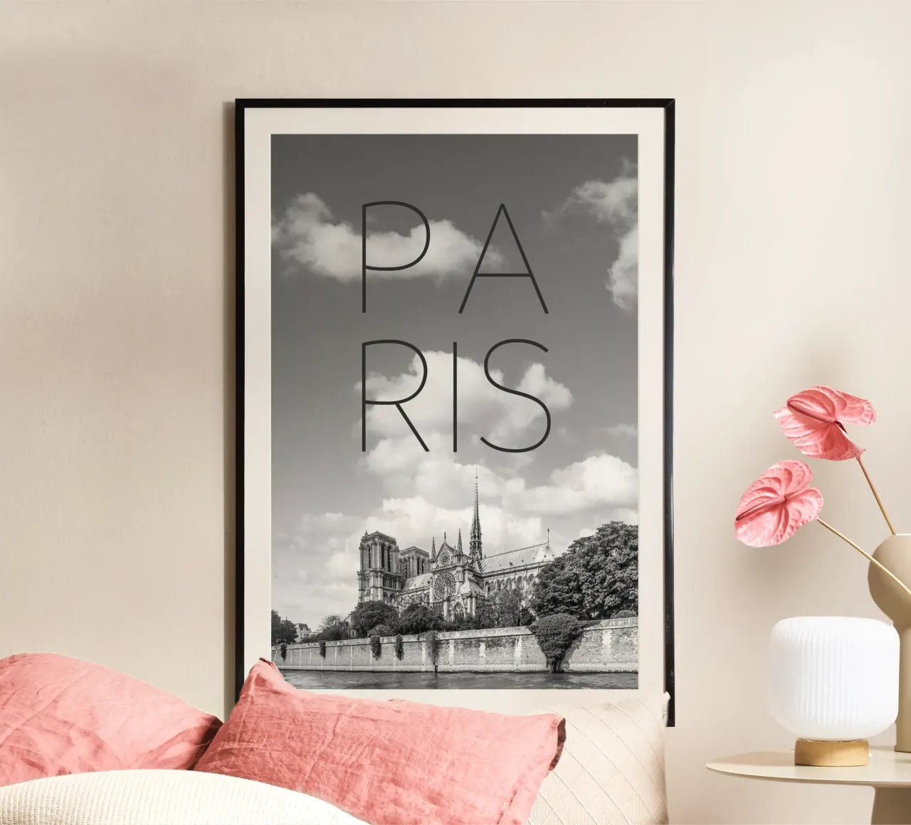 PARIGI Cattedrale di Notre-Dame | Testo e panorama poster con telaio in alluminio da Melanie Viola