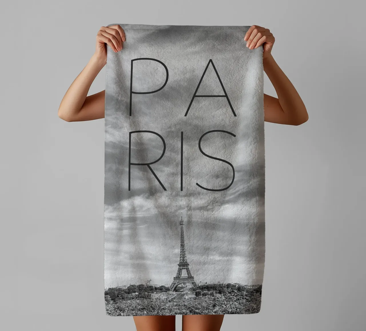 PARIS Eiffel Tower | Text & Skyline towel by Melanie Viola