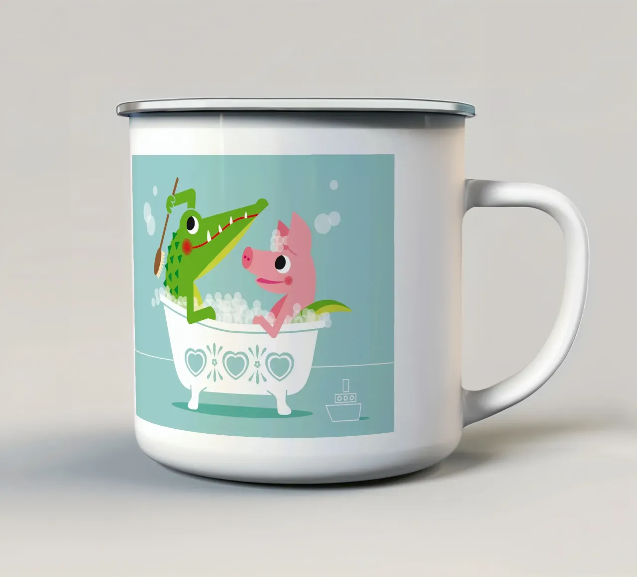 Coccodrillo e maiale tazza in smalto da Looks n Brains