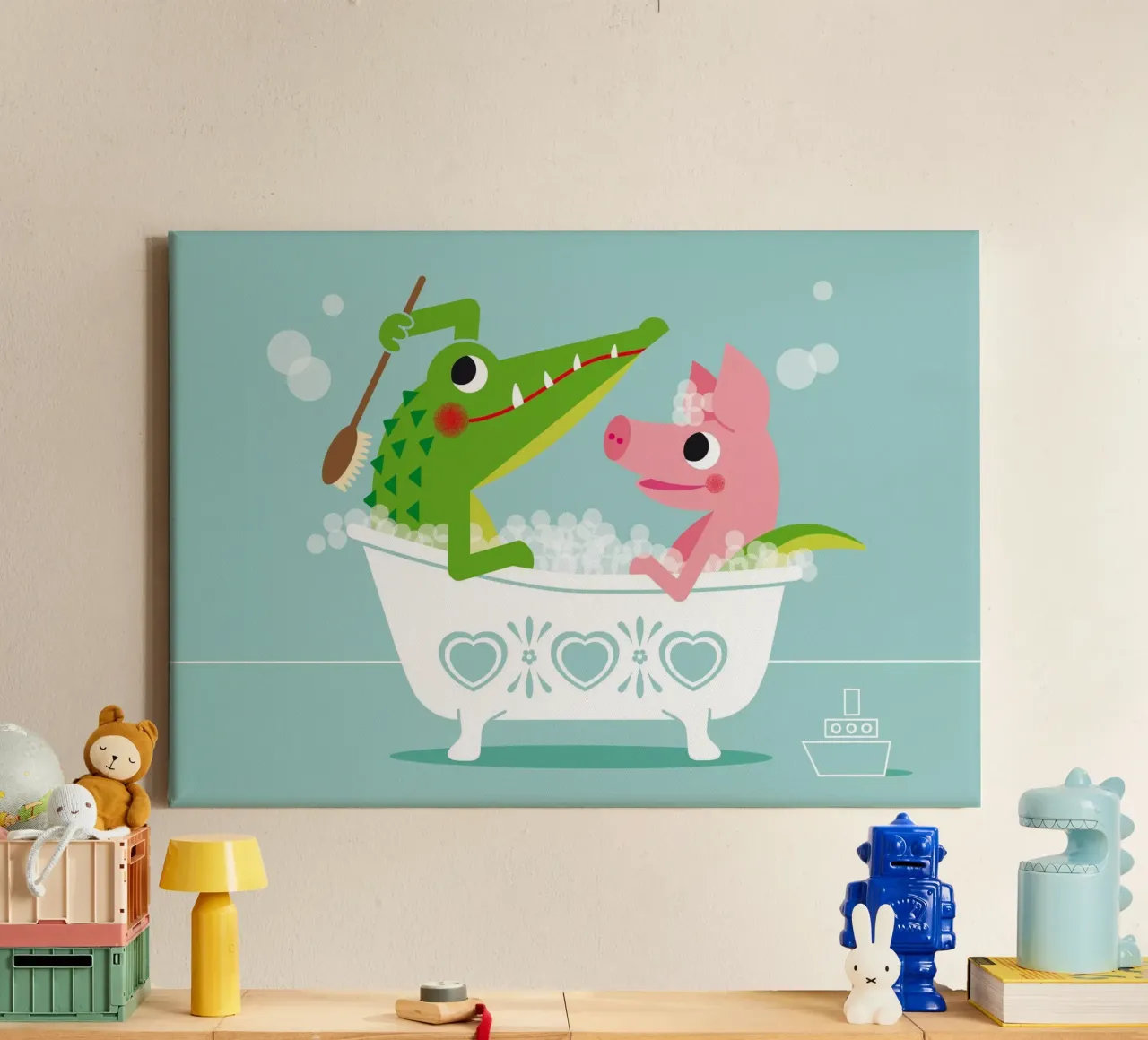 Krokodil en varken canvas met Baklijst van Looks n Brains