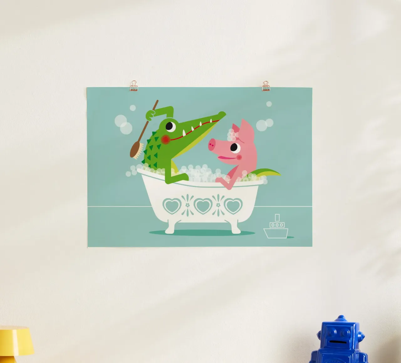 Cocodrilo y cerdo poster con marco de aluminio de Looks n Brains