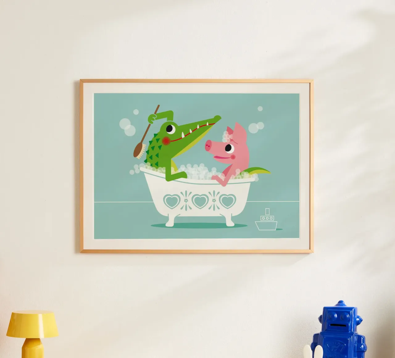 Cocodrilo y cerdo poster con marco de aluminio de Looks n Brains