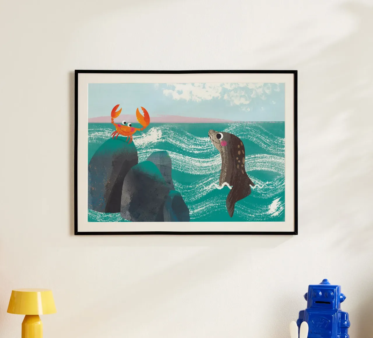Sigillo e granchio poster con telaio in alluminio da Looks n Brains