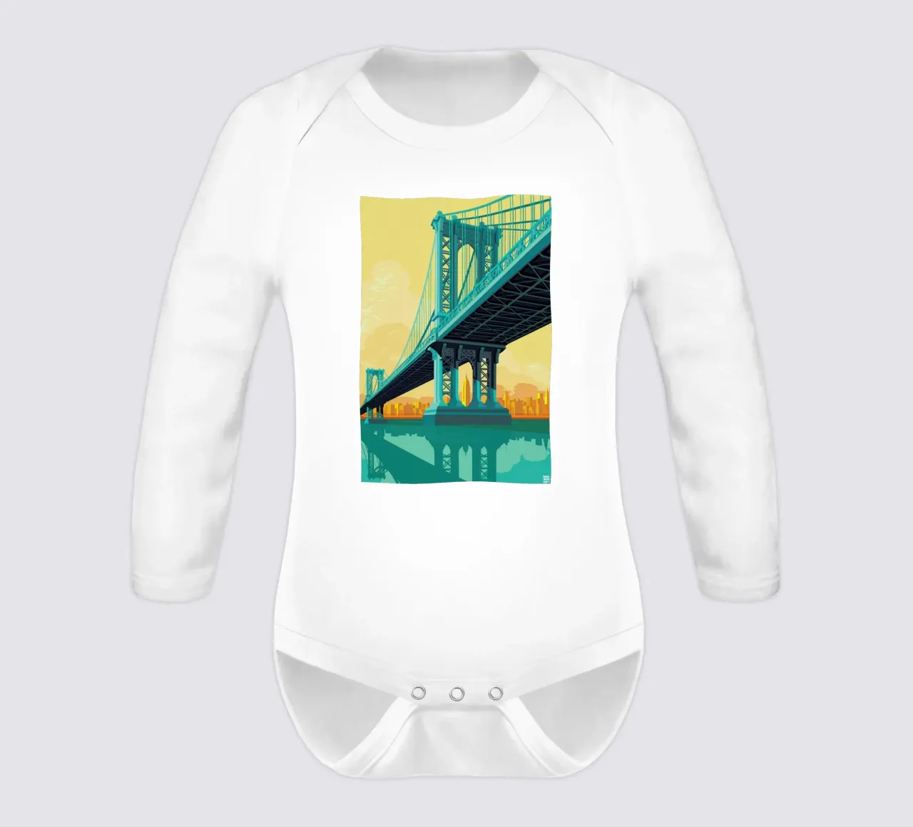 Manhattan Bridge New York City long-sleeve baby romper by Remko Heemskerk