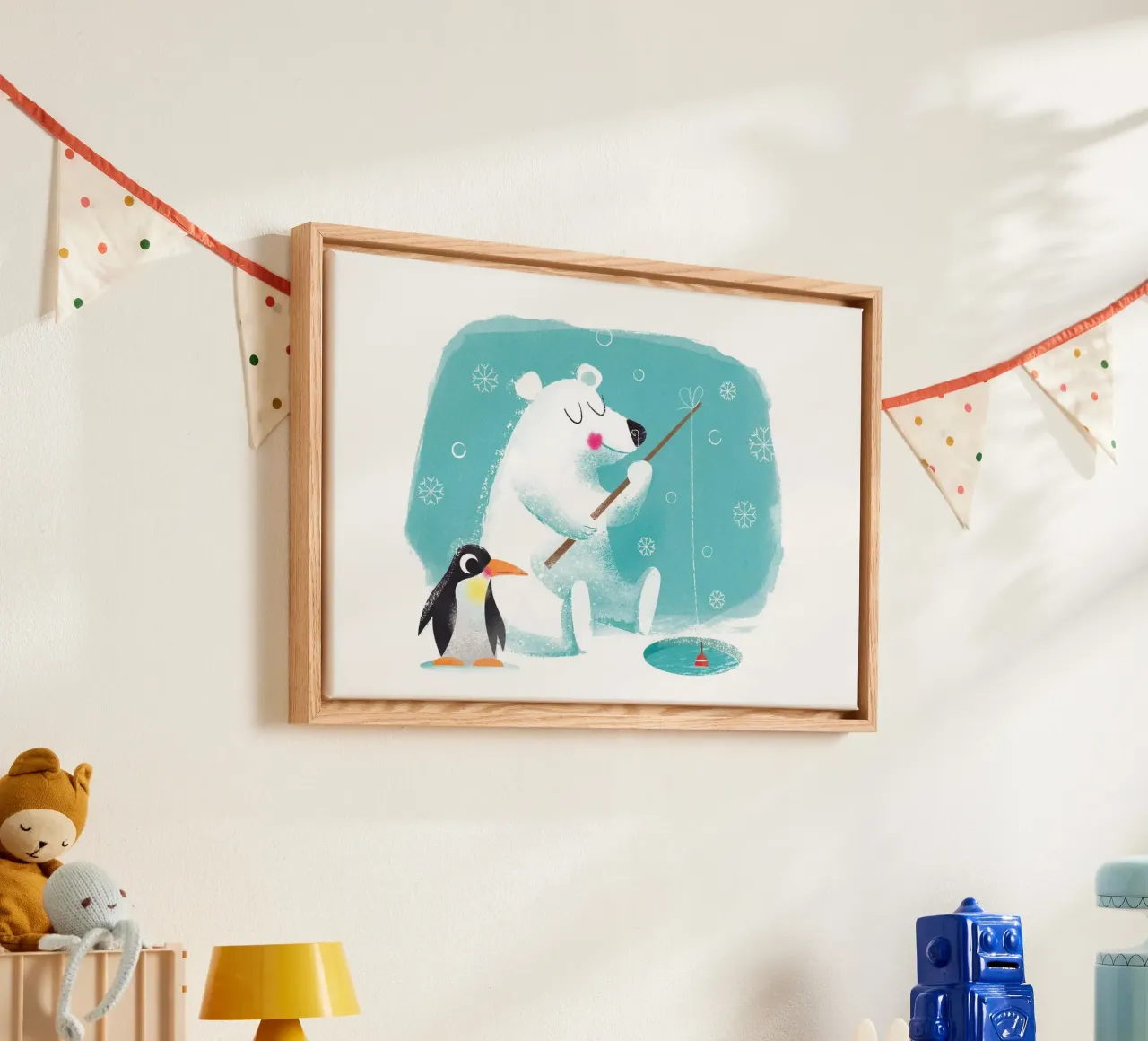 Orso polare e pinguino tela con Cornice a cassetta da Looks n Brains