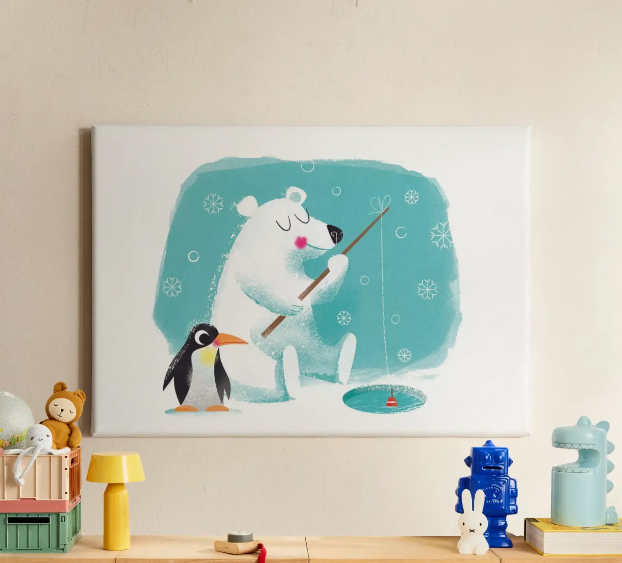 Orso polare e pinguino tela con Cornice a cassetta da Looks n Brains