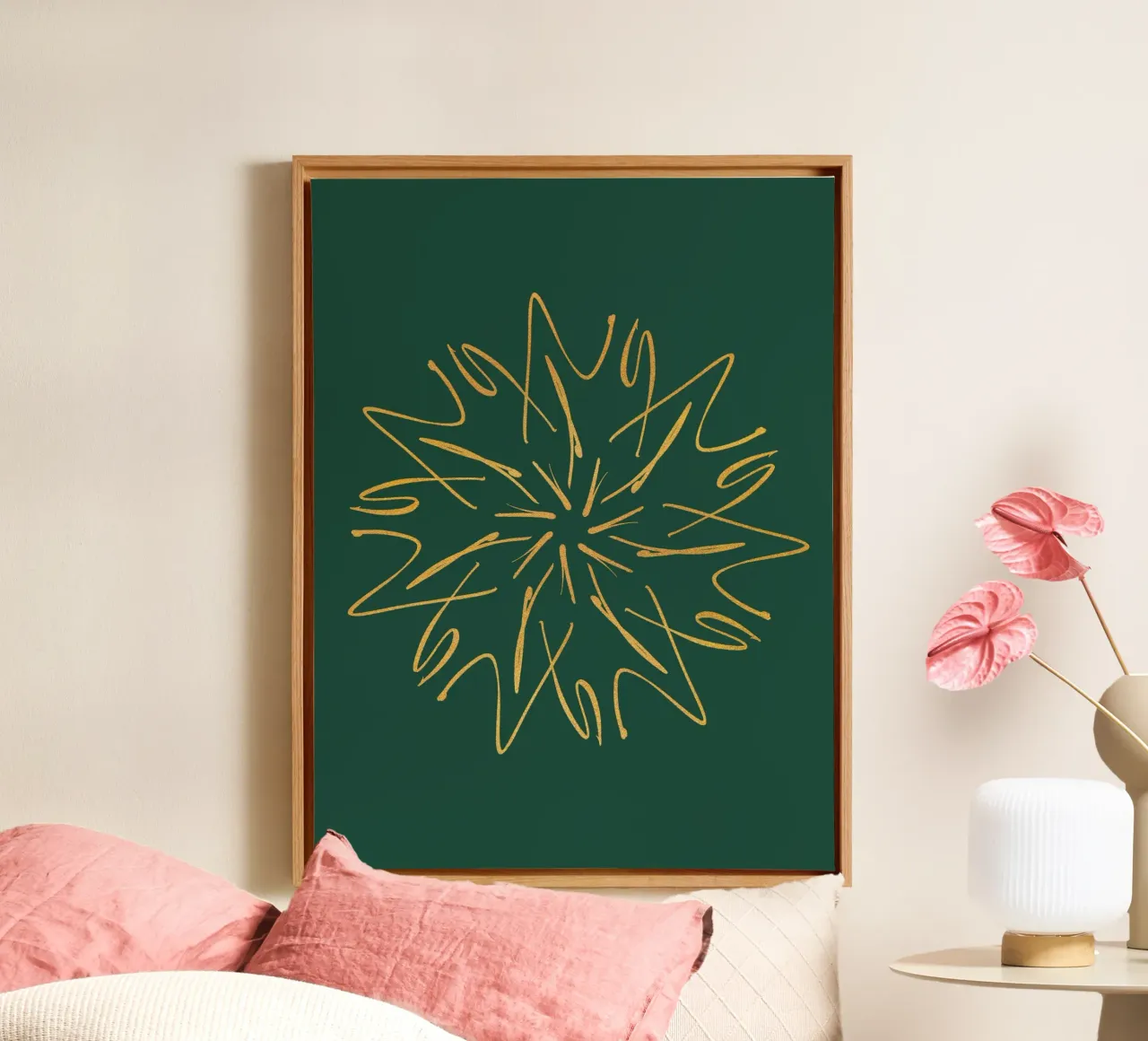 Snowflake Christmas Star | Pine Green & Gold tela con Cornice a cassetta da sabidussi