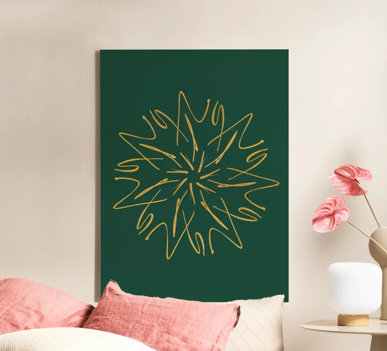 Snowflake Christmas Star | Pine Green & Gold tela con Cornice a cassetta da sabidussi