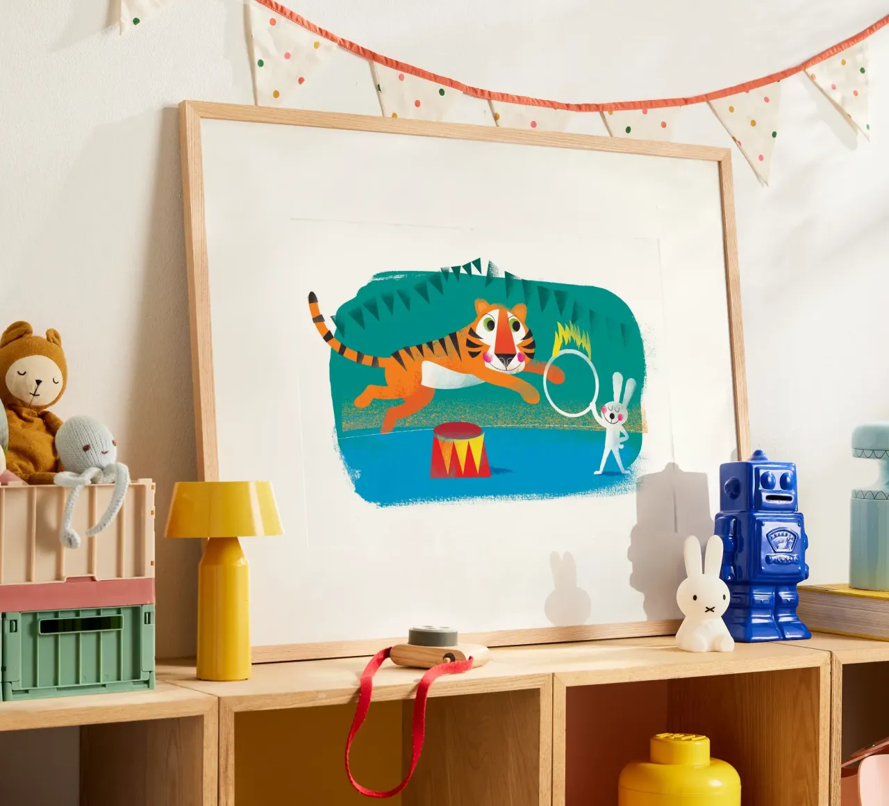 Circo - Tigre e coniglio poster con telaio in plastica da Looks n Brains