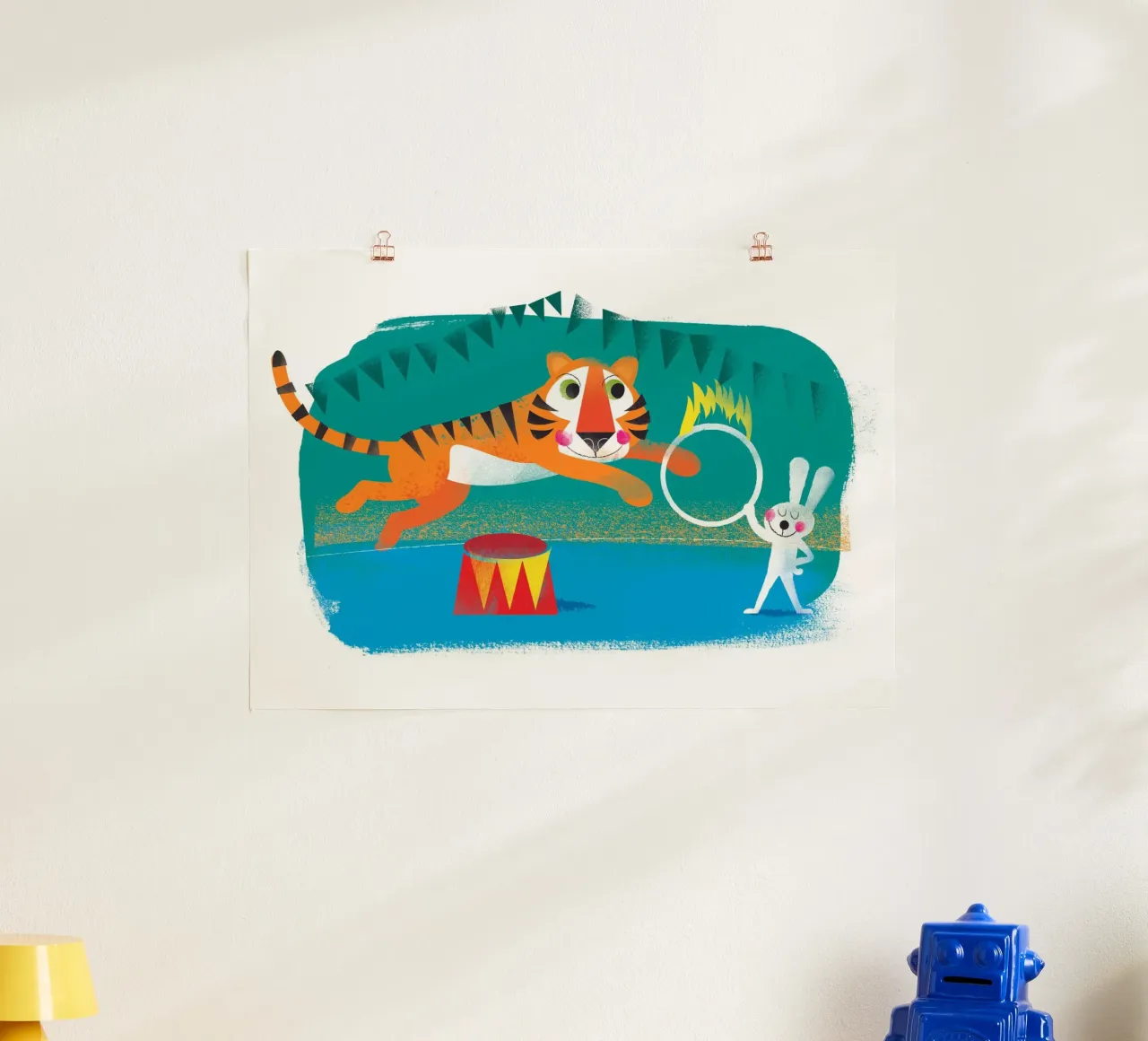 Circo - Tigre e coniglio poster con telaio in plastica da Looks n Brains