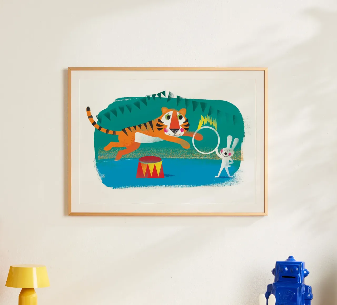 Circo - Tigre e coniglio poster con telaio in plastica da Looks n Brains