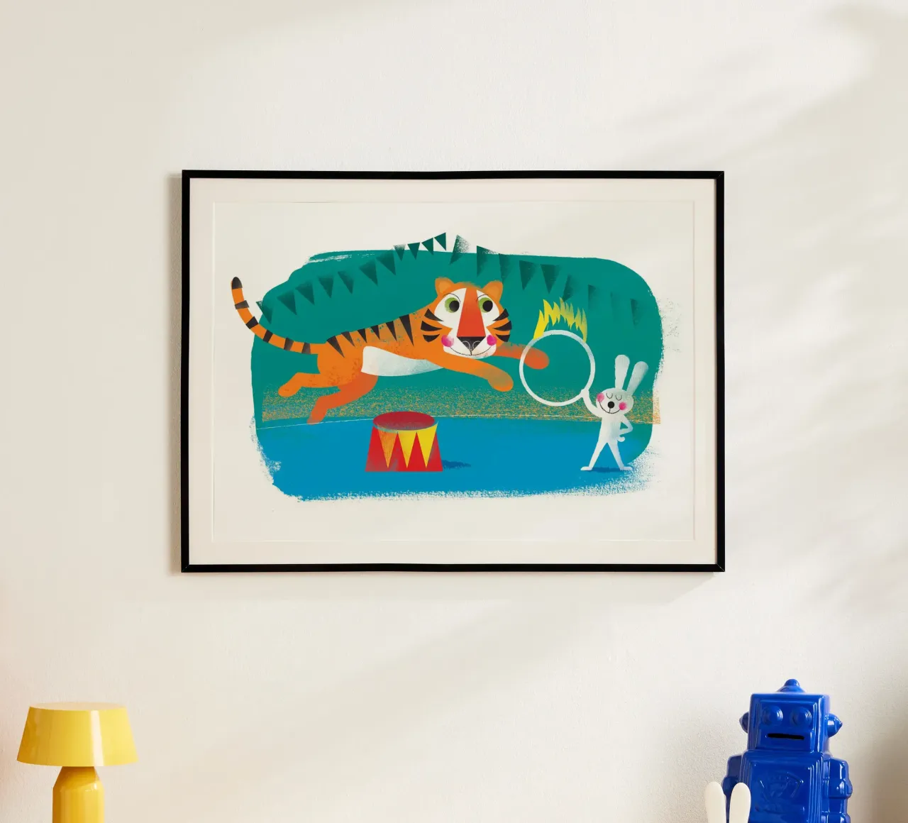 Circo - Tigre e coniglio poster con telaio in plastica da Looks n Brains