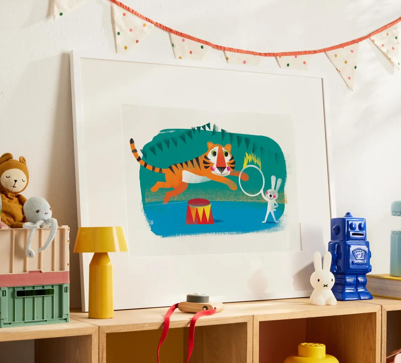 Circo - Tigre e coniglio poster con telaio in plastica da Looks n Brains