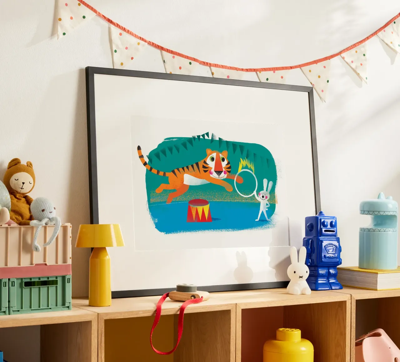 Circo - Tigre e coniglio poster con telaio in plastica da Looks n Brains