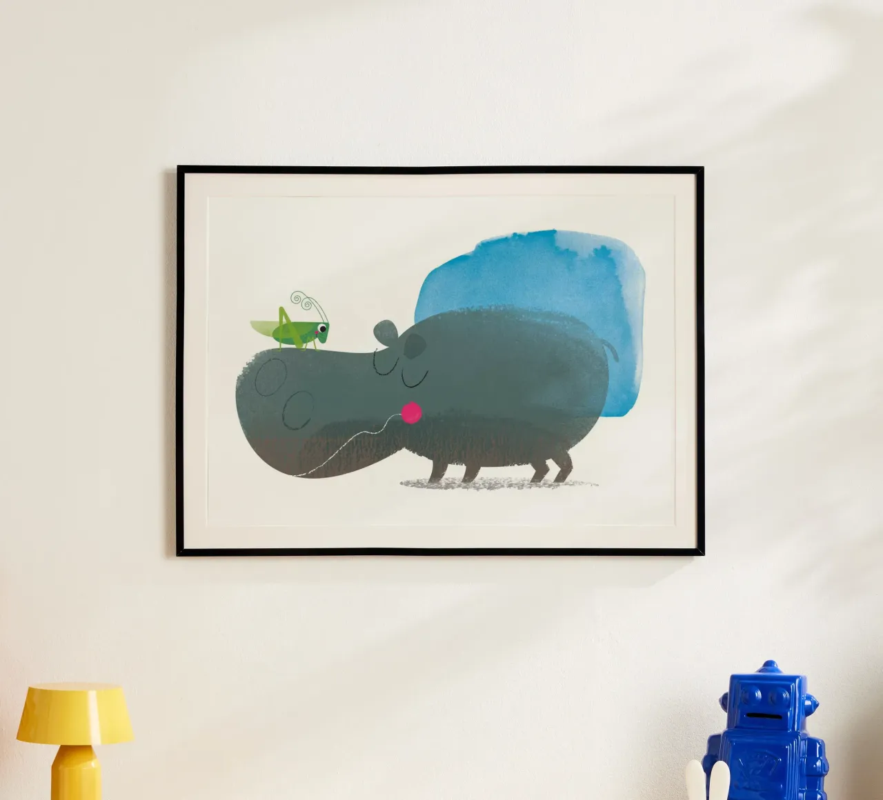 Nielpferd e cavalletta poster con telaio in alluminio da Looks n Brains