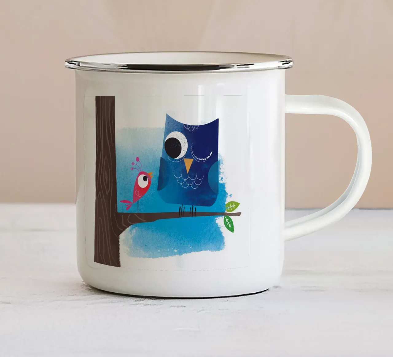 Vogel und Eule - Sguardo e cervello tazza in smalto da Looks n Brains